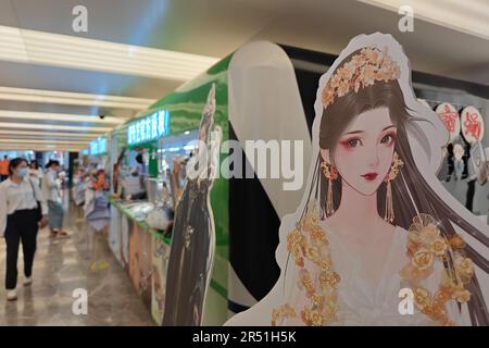 SHANGHAI, CHINE - 31 MAI 2023 - les gens regardent une variété de produits sous licence liés aux célébrités, adresses IP et émissions de télévision à l'iQiyi autorisé Banque D'Images