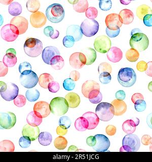 Arrière-plan abstrait aquarelle fête d'anniversaire. Formes géométriques multicolores dessinées à la main cercles motif sans couture. Texture aquarelle multicolore. Imprimer Banque D'Images