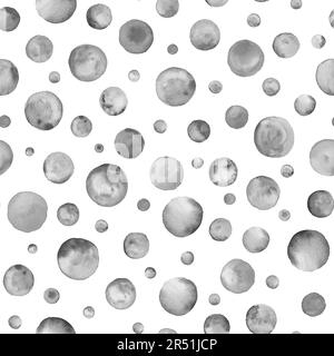 Arrière-plan aquarelle abstrait. Les formes géométriques noires et blanches dessinées à la main font des cercles avec un motif sans couture. Texture aquarelle. Imprimés en matières textiles, tissus, Banque D'Images