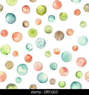 Arrière-plan abstrait aquarelle fête d'anniversaire. Formes géométriques multicolores dessinées à la main cercles motif sans couture. Texture aquarelle multicolore. Imprimer Banque D'Images