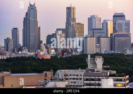 Tokyo, Japon ville sur Shibuya vers Shinjuku. Banque D'Images