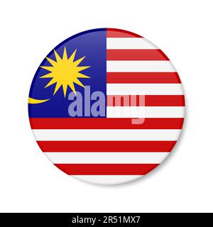 Icône de bouton de cercle de Malaisie. Drapeau de badge rond malaisien avec ombre. 3D illustration vectorielle réaliste isolée sur blanc. Illustration de Vecteur