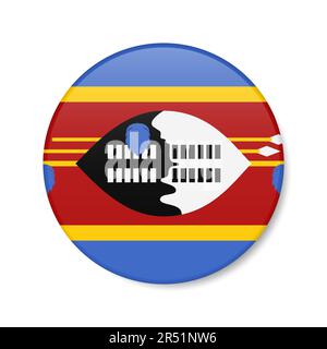 Icône représentant un cercle au Swaziland. Drapeau rond eSwatini avec ombre. 3D illustration vectorielle réaliste isolée sur blanc. Illustration de Vecteur