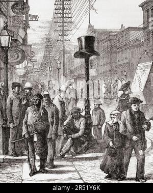 Scène typique de rue à Philadelphie au 19th siècle. De l'Amérique revisité: De la baie de New York au golfe du Mexique, publié en 1886. Banque D'Images