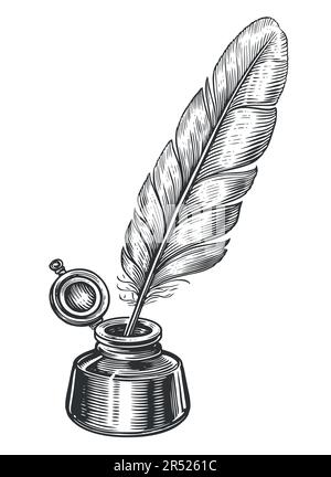 Stylo à douille et motif d'encre noir blanc isolé vecteur d'illustration d'esquisse Illustration de Vecteur