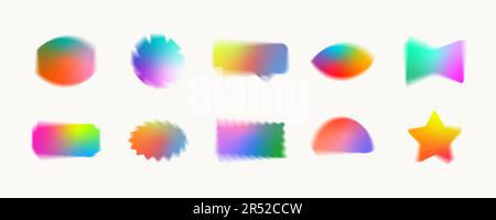 Formes floues avec effet brutalisme Y2K aura. Collection d'éléments de dégradé holographiques contemporains colorés et décoratifs. Tendance et affligé Illustration de Vecteur