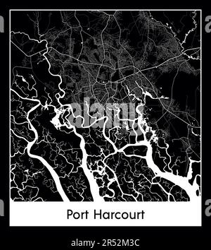 Plan minimal de la ville de Port Harcourt (Nigeria Afrique) Illustration de Vecteur