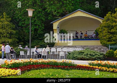 Spa Park, concert, clients du spa, Bad Salzschlirf, Ldkrs. Fulda, Hesse, Allemagne Banque D'Images