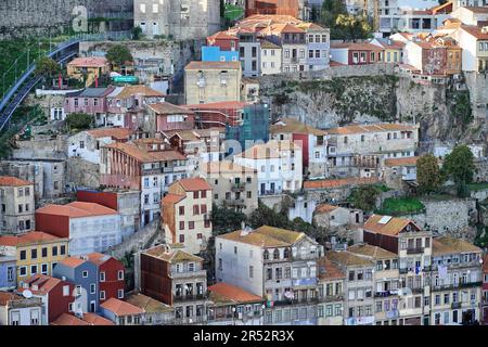 Maisons charmantes, traditionnelles et colorées sur le front de mer historique de Porto, Portugal Banque D'Images