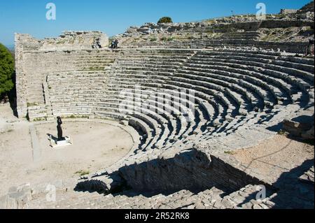 Théâtre grec, Segesta, province de Trapani, Sicile, Italie Banque D'Images