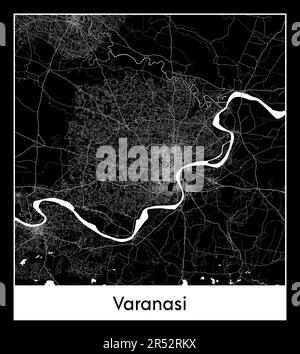 Carte minimale de la ville de Varanasi (Asie de l'Inde)carte minimale de la ville de Varanasi (Asie de l'Inde) Illustration de Vecteur