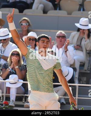 Paris, France. 31st mai 2023. Roland Garros Paris Français ouvert 2023 jour 4 31/05/2023 Carlos Alcaraz (ESP) deuxième manche match Credit: Roger Parker/Alay Live News Banque D'Images