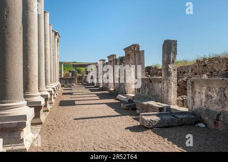 Fouilles, site d'excavation, Perge, Agora, Antalya, Riviera Turque, Turquie Banque D'Images