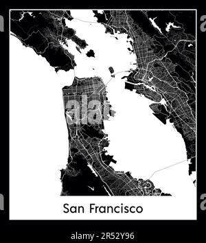 Carte minimale de la ville de San Francisco (Etats-Unis Amérique du Nord) Illustration de Vecteur