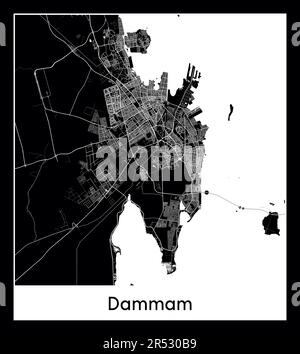 Plan minimal de la ville de Dammam (Arabie Saoudite Asie) Illustration de Vecteur