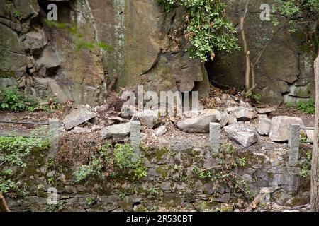 Rockfall Harzer Hexenstieg près de Thale dans la vallée de la Bode Banque D'Images