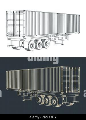 Illustrations vectorielles stylisées de modèles de remorque-conteneur à trois essieux Illustration de Vecteur