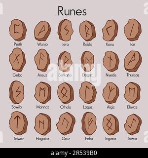 Jeu de runes. Rune alphabet, futhark.writing anciens Allemands et Scandinaves.Mystical symboles. Ésotérique et occulte, magie Illustration de Vecteur