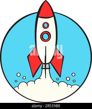 Concept métier de démarrage. Lancement de fusée sur fond bleu. Dessin animé. Illustration vectorielle Illustration de Vecteur
