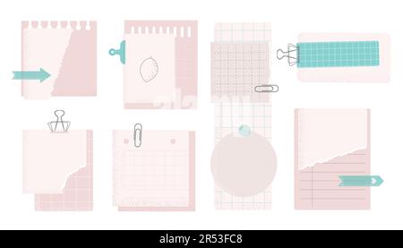 Autocollants, papiers-notes, collection d'illustrations vectorielles pour les griffonnages du planificateur. Kit de couleurs claires pour agenda, carnet. Illustration de Vecteur