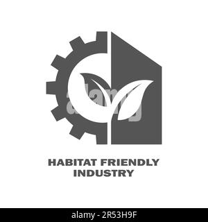 Industrie respectueuse de la nature et de l'habitat. Logo en hauteur, motif abstrait nature. Feuilles vertes et équipement Illustration de Vecteur