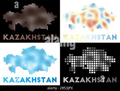 Carte du Kazakhstan. Collection de cartes du Kazakhstan en pointillé. Frontières du pays remplies de rectangles pour votre conception. Illustration vectorielle. Illustration de Vecteur