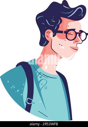 Adolescent souriant avec sac à dos et lunettes de soleil marchant Illustration de Vecteur