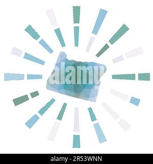 Oregon Sunburst. Rayons poly rayés bas et carte de l'état américain. Illustration vectorielle élégante. Illustration de Vecteur