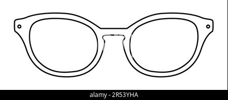 Illustration des accessoires de mode Pantos frame lunettes. Lunettes de soleil vue de face pour hommes, femmes, unisexe style silhouette, rebord plat lunettes de vue avec contour de style d'esquisse de lentille isolé sur blanc Illustration de Vecteur