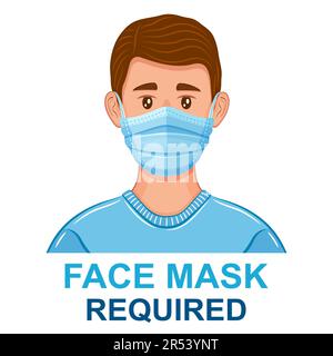Port de masque chirurgical médical requis, panneau d'avertissement de l'hôpital. Médecine respiratoire humaine protection contre l'infection par le virus de la grippe. Vecteur Illustration de Vecteur