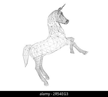 Image filaire abstraite unicorn sous forme de lignes, composée de triangles et de formes géométriques. Arrière-plan à vecteur poly faible. Illustration de Vecteur