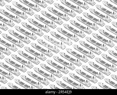 Arrière-plan avec un élément filaire de nombreux navires avec des conteneurs de lignes noires isolées sur un fond blanc. Vue isométrique. 3D. Illustration vectorielle. Illustration de Vecteur