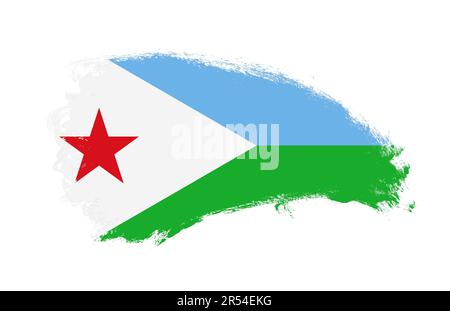 Drapeau national de Djibouti peint avec pinceau sur blanc isolé Banque D'Images