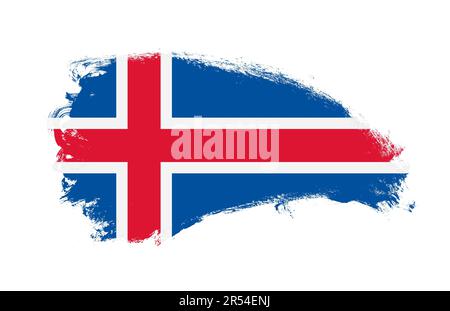 Drapeau national de l'Islande peint avec un pinceau sur blanc isolé Banque D'Images