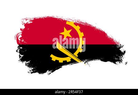 Drapeau national de l'Angola peint avec un pinceau sur blanc isolé Banque D'Images