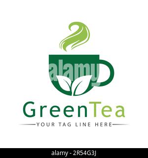 Logo thé vert Design thé biologique Logotype feuille naturelle Illustration de Vecteur