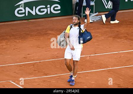 Paris, France. 31st mai 2023. Lucas Pouille lors de l'Open de France, tournoi de tennis Grand Chelem sur 31 mai 2023 au stade Roland Garros à Paris, France. Crédit : Victor Joly/Alamy Live News Banque D'Images