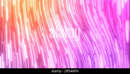 Lignes aériennes multicolores violettes et abstraites rayures de points lumineux et de particules d'énergie abstraites arrière-plan disco. Banque D'Images