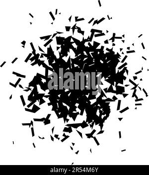 Débris et débris de forme radiale. Morceaux noirs brisés, taches, taches et particules. Élément texturé abstrait explosion et explosion. Illustration vectorielle Illustration de Vecteur
