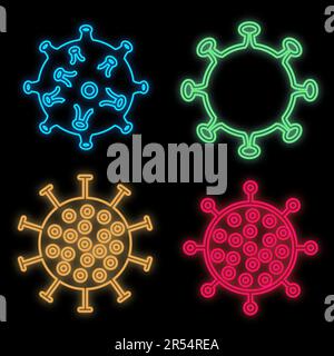 Ensemble de panneaux de néon scientifique médical lumineux et multicolore pour la pharmacie laboratoire hospitalier beau brillant avec covid 19 coronavirus pandémique v Illustration de Vecteur