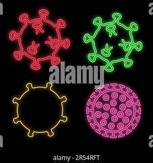 Ensemble de panneaux de néon scientifique médical lumineux et multicolore pour la pharmacie laboratoire hospitalier beau brillant avec covid 19 coronavirus pandémique v Illustration de Vecteur