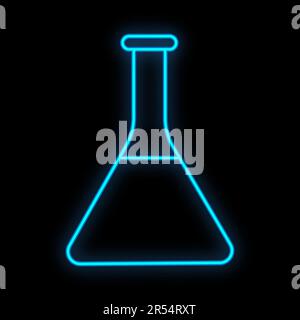 Signe de néon numérique scientifique médical bleu lumineux pour un magasin de pharmacie ou un laboratoire d'hôpital. Un magnifique flacon brillant ou tube à essai sur un noir Illustration de Vecteur