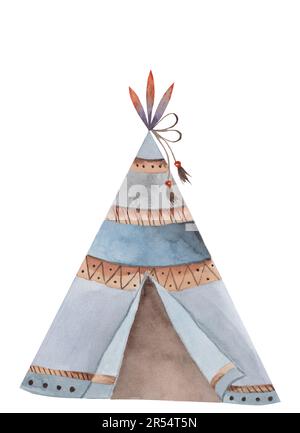 aquarelle illustration tente wigwam idéologique, boho pour les enfants. autocollant intérieur, autocollant. profitez-en Banque D'Images