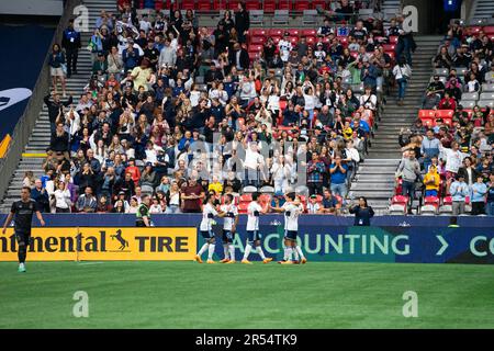 Vancouver, Canada. 31st mai 2023. Vancouver, Colombie-Britannique, Canada, 31 mai 2023 : les joueurs du FC Whitecaps de Vancouver célèbrent un but lors du match de soccer de la ligue majeure entre le FC Whitecaps de Vancouver et le FC Dynamo de Houston au stade BC place de Vancouver, en Colombie-Britannique, au Canada (USAGE ÉDITORIAL SEULEMENT). (Amy elle/SPP) crédit: SPP Sport presse photo. /Alamy Live News Banque D'Images