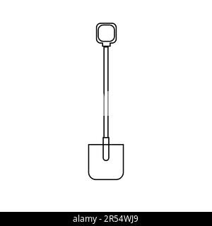 Icône noire et blanche d'une construction agro belle pelle avec une poignée en bois pour creuser le sol. Outils de jardin sur fond blanc. Vecteur i Illustration de Vecteur