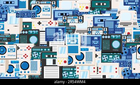 Sans coutures sans fin avec l'équipement électronique de technologie Old rétro hipster rétro de 70s, 80s, 90s isolé sur fond blanc. Illustrateur de vecteur Illustration de Vecteur