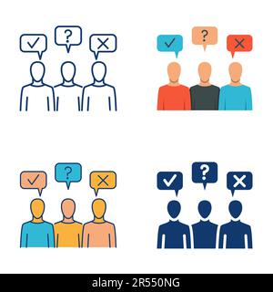Icône d'enquête d'opinion publique en forme de ligne et de plat. Symbole de sondage d'opinion. Satisfaction du client, questionnaire de groupe. Illustration vectorielle. Illustration de Vecteur