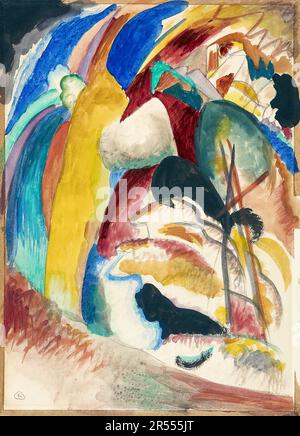 Wassily Kandinsky, brouillon pour photo avec forme blanche, peinture abstraite 1913 Banque D'Images