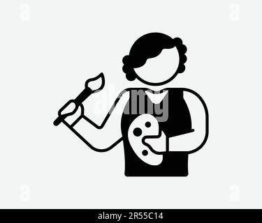 Icône artiste féminine. Femme artiste-peintre fille Design peinture personnage dessin carrière symbole Noir Illustration graphique Illustration Clipart EPS Vector Illustration de Vecteur