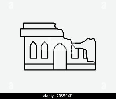 Bâtiment détruit ligne icône Maison destruction dégâts catastrophe destruction bombe signe de guerre symbole Noir Illustration graphique Illustration Clipart EPS Vector Illustration de Vecteur